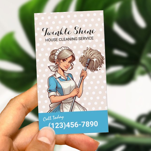 House Cleaning Cute Girl Maid Service Polka Dots Business Card (Creator Uploaded)