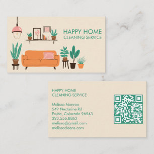 House Cleaning Cute Livingroom Art Custom QR Code Business Card