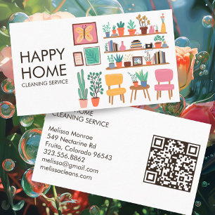 House Cleaning Cute Livingroom Art Custom QR Code Business Card