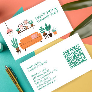 House Cleaning Cute Livingroom Art Custom QR Code Business Card