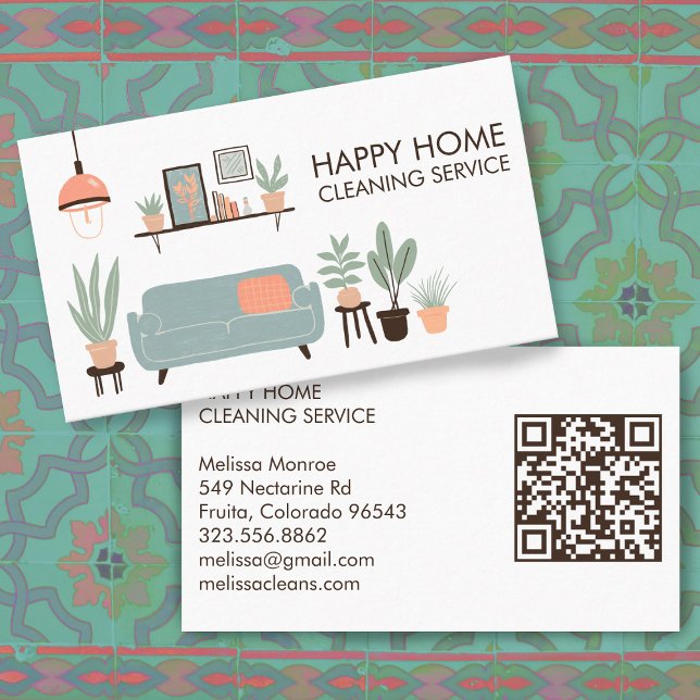 House Cleaning Cute Livingroom Art Custom QR Code Business Card (House Cleaning Cute Livingroom Art Custom QR Code Business Card
)