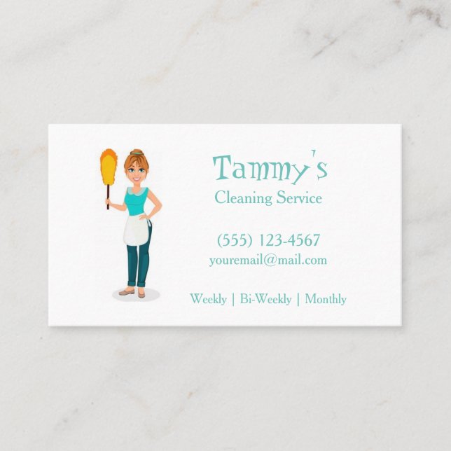 House Cleaning Girl Service Business Card (Front)