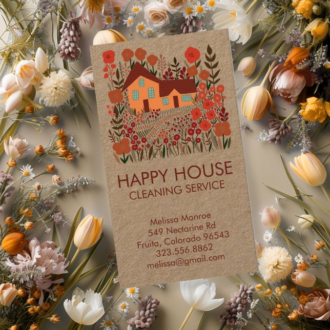 House Cleaning Home Service Floral Farmhouse Kraft Business Card (House Cleaning Home Service Floral Farmhouse Kraft Business Card
)