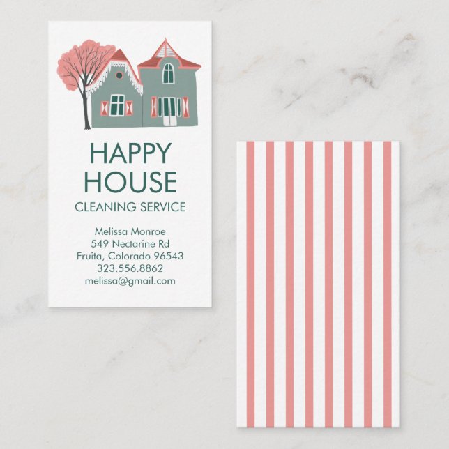 House Cleaning Home Services Charming Business Card (Front/Back)