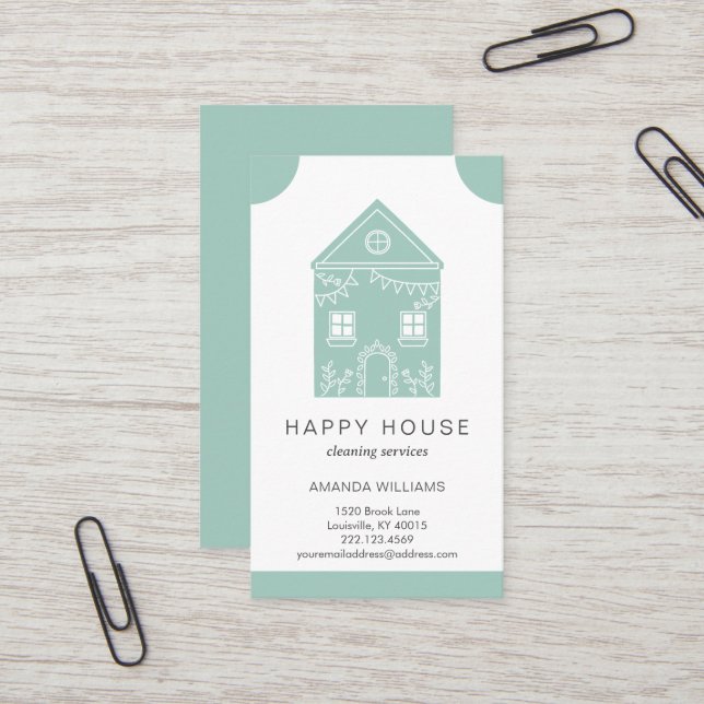 House Cleaning Home Services Charming Business Card (Front/Back In Situ)