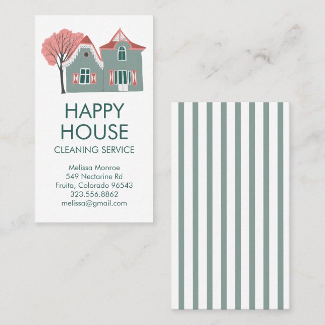 House Cleaning Home Services Charming Business Card (Front/Back)