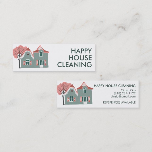 House Cleaning Home Services Charming Cute  Mini Business Card (Front/Back)