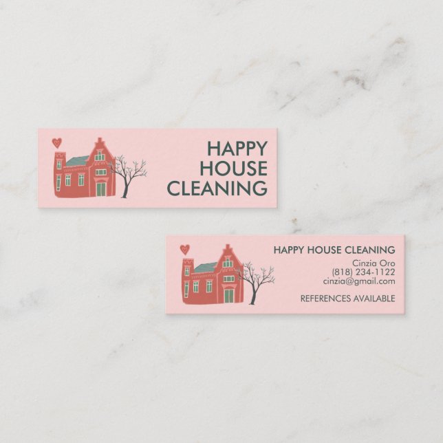 House Cleaning Home Services Charming Cute  Mini Business Card (Front/Back)