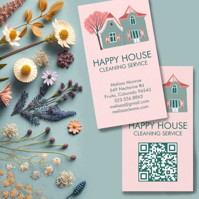 House Cleaning Home Services Charming QR Code Business Card (House Cleaning Home Services Charming QR Code Business Card customize with your own text, add links)