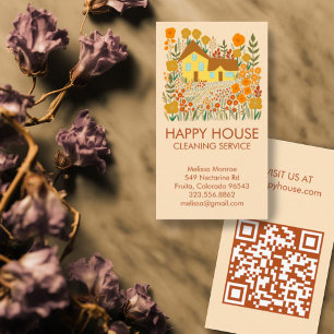 House Cleaning Home Services Floral Farmhouse QR  Business Card