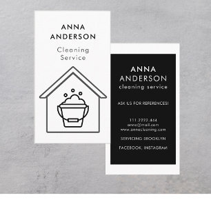 House Cleaning Home Services Minimal Black White Business Card
