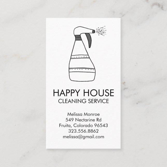 House Cleaning Home Services Supplies Spray Bottle Business Card (Front)