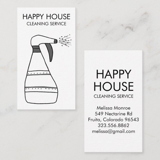 House Cleaning Home Services Supplies Spray Bottle Business Card (Front/Back)