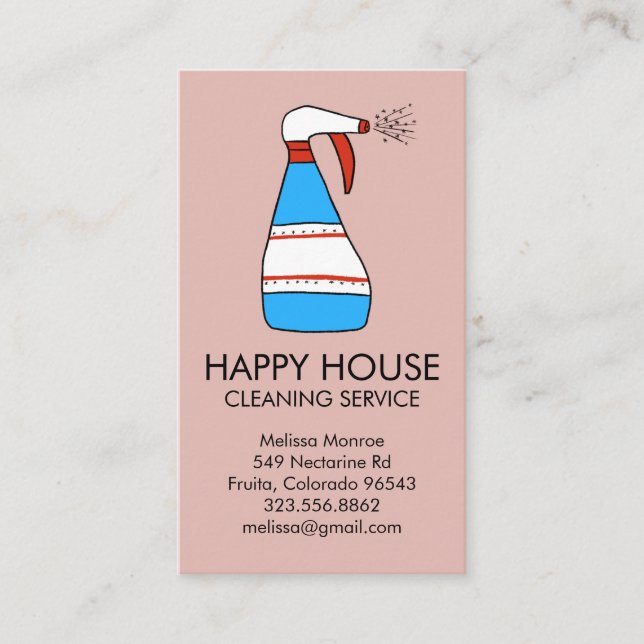 House Cleaning Home Services Supplies Spray Bottle Business Card (Front)