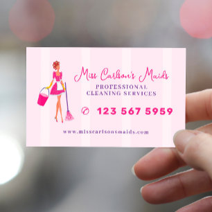 House cleaning housekeeper maid service pink  business card