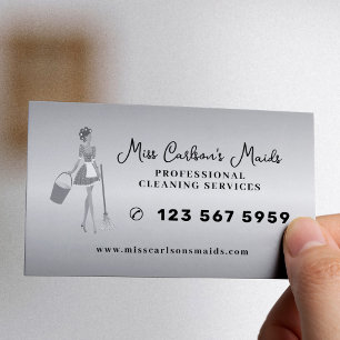 House cleaning housekeeper maid service silver business card