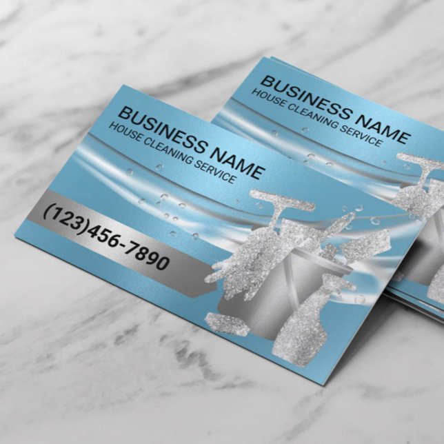 House Cleaning Housekeeping Modern Light Blue Business Card (Creator Uploaded)