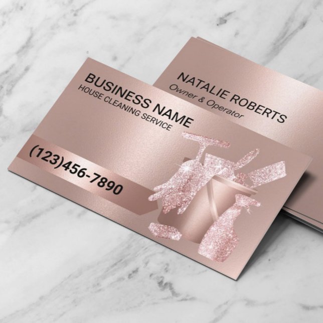 House Cleaning Housekeeping Modern Rose Gold Busin Business Card (Creator Uploaded)