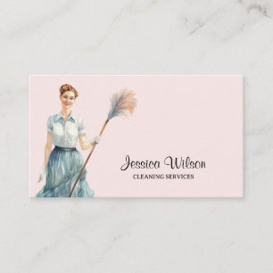 House Cleaning Housekeeping Retro Maid Service  Business Card