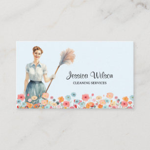House Cleaning Housekeeping Retro Maid Service  Business Card