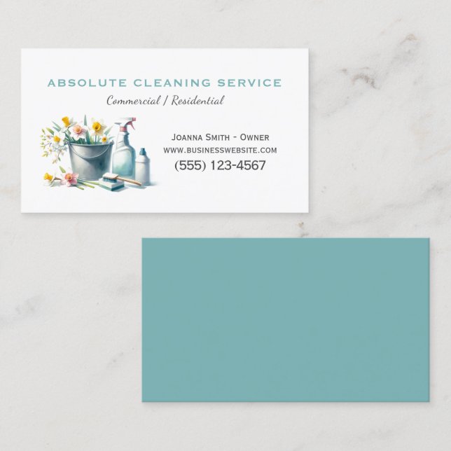 House Cleaning Housekeeping Service Watercolor Business Card (Front/Back)