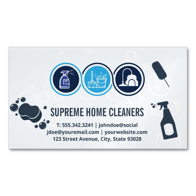 House Cleaning Icons | Cleaner Tools  Magnetic Business Card (Front)