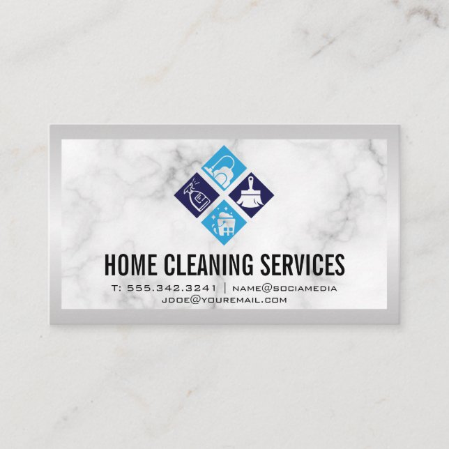 House Cleaning Icons | Marble  Business Card (Front)