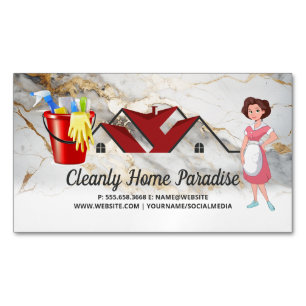 House Cleaning Janitorial Hotel Worker Magnetic Business Card