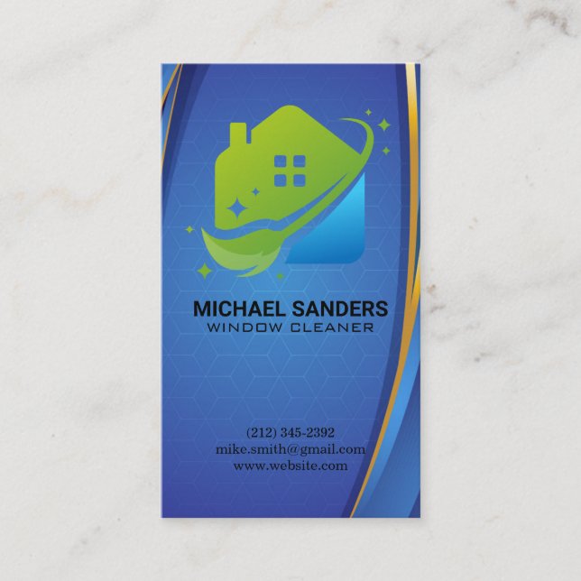 House Cleaning Logo | Broom Sparkle Business Card (Front)