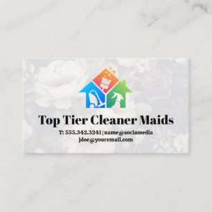 House Cleaning Logo   Floral Background Business Card