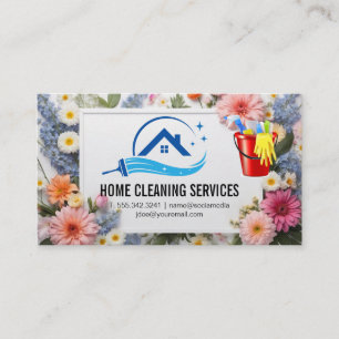 House Cleaning Logo   Flowers Border Business Card
