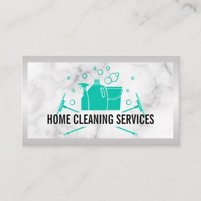 House Cleaning Logo | Marble  Business Card (Front)