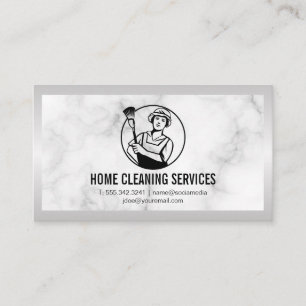 House Cleaning Logo   Marble   Metallic Border Business Card