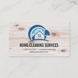House Cleaning Logo   Wooden Boards Background Business Card