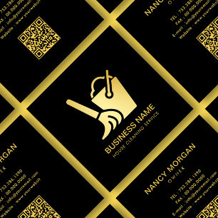 House Cleaning Maid Black And Gold Qr Code Square Business Card