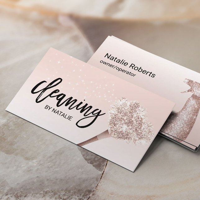 House Cleaning Maid Service Blush Pink Typography Business Card (Creator Uploaded)