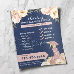 House Cleaning Maid Service Floral Navy Blue Flyer<br><div class="desc">Modern House Cleaning Maid Service Elegant Floral Flyers.</div>
