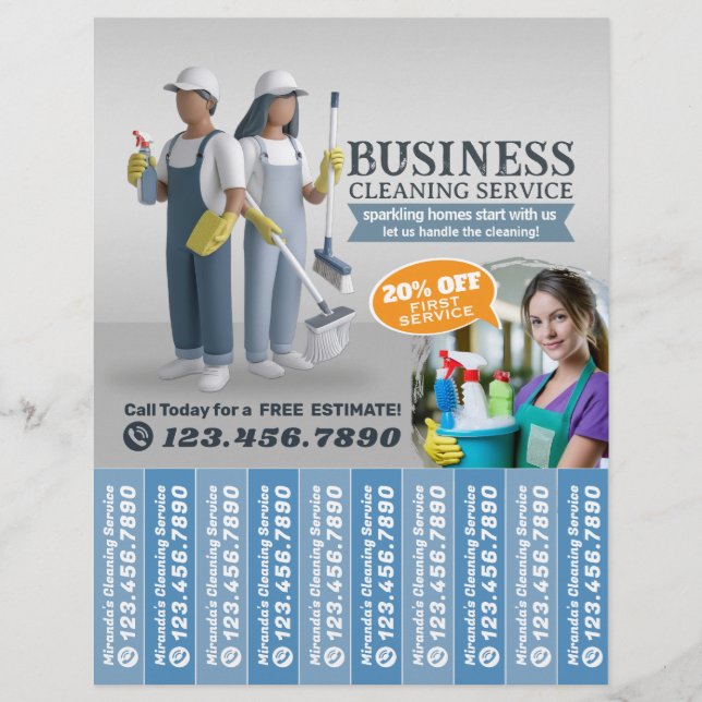 House cleaning Maid Service Flyer Tear Off Strips (Front)