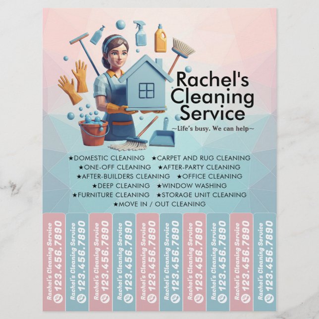 House cleaning Maid Service Flyer Tear Off Strips (Front)