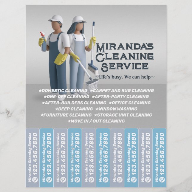 House cleaning Maid Service Flyer Tear Off Strips (Front)