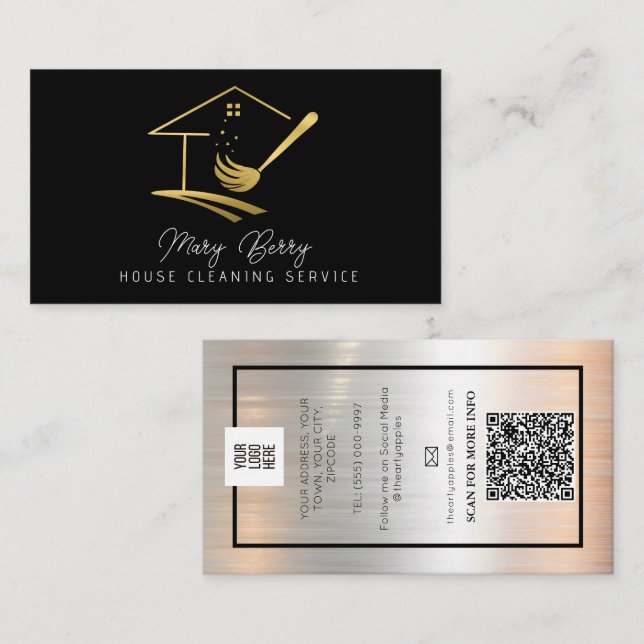 House Cleaning Maid Service Gold Mop Logo  Business Card (Front/Back)