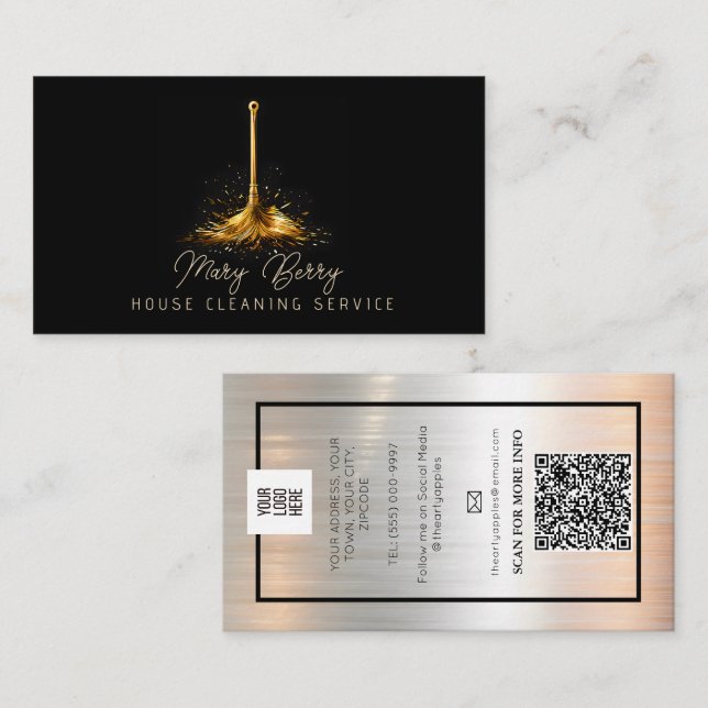 House Cleaning Maid Service Gold Mop Logo  Business Card (Front/Back)