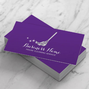 House Cleaning Maid Service Modern Purple & Silver Business Card
