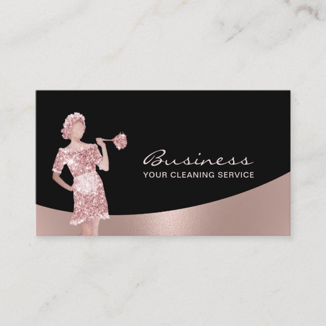 House Cleaning Maid Service Modern Rose Gold Business Card (Front)