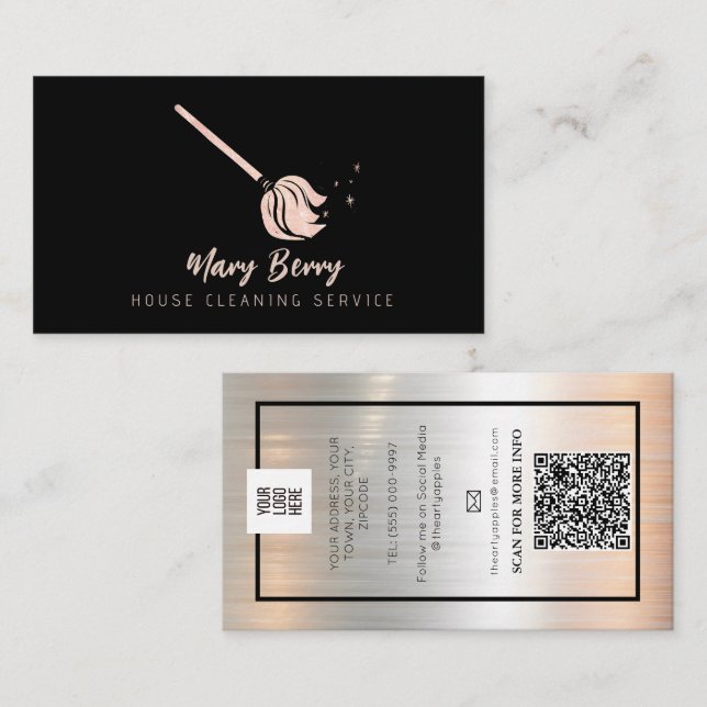 House Cleaning Maid Service Rose Gold Mop Logo  Business Card (Front/Back)