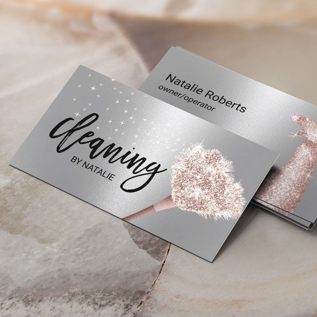 House Cleaning Maid Service Rose Gold & Silver Business Card (Creator Uploaded)