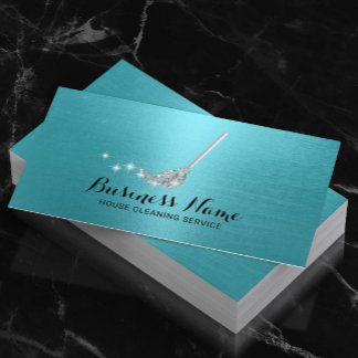 House Cleaning Maid Service Silver Mop Turquoise Business Card