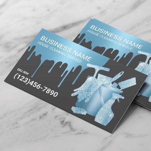 House Cleaning Modern Blue Drips Maid Service Business Card