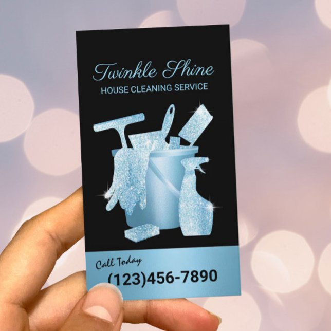 House Cleaning Modern Blue Housekeeping Business Card (Creator Uploaded)