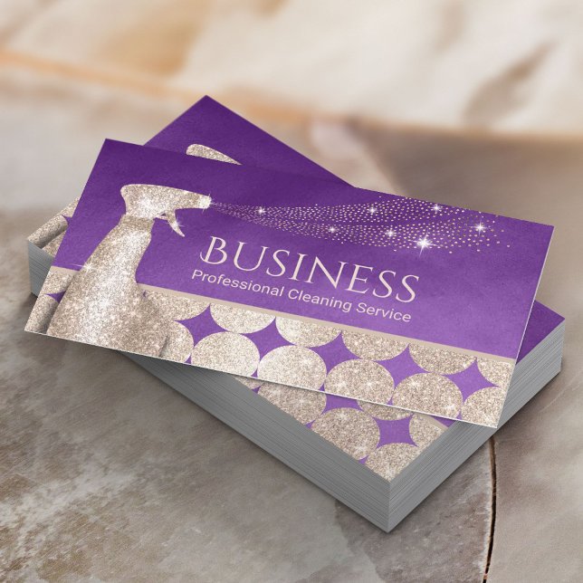  House Cleaning Modern Purple & Gold Maid Service Business Card (Creator Uploaded)